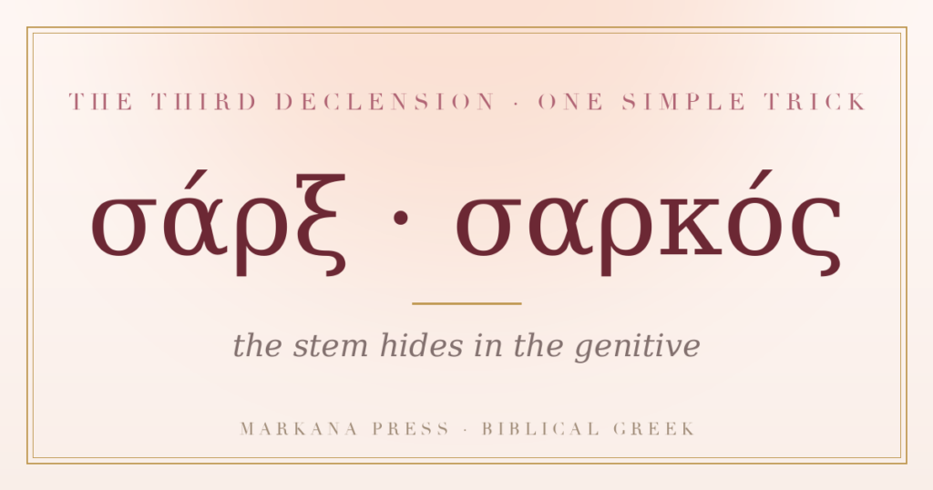 Greek third declension noun sarx, genitive sarkos